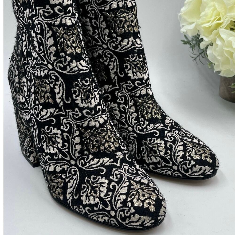 Sam Edelman‎ Taye Black Gold Metallic Jacquard Damask Ankle Boot Womens Sz 8
